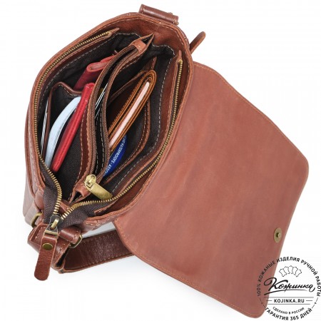  Мужская кожаная сумка "Вильнюс" (коньяк) 